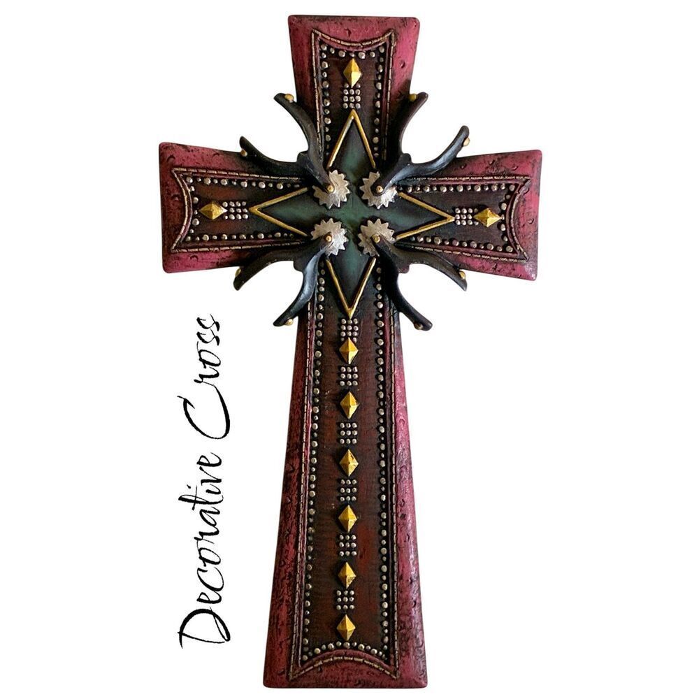 NWOT Montana West Rustic Western Cowboy Spurs Tooled Leather Wall Cross